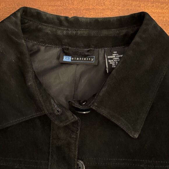 (R)elativity Jacket Suede Women Sz XL Black Leather Button Blazer Lightweight - Picture 2 of 9